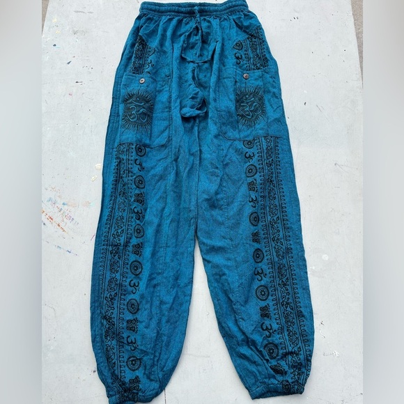 Women's Nepal Pants Multicolor Harem OS Wide Baggy Parachute MC Hammer Pocket - Picture 1 of 11